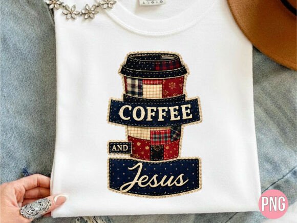 Christian Coffee Jesus Patchwork PNG