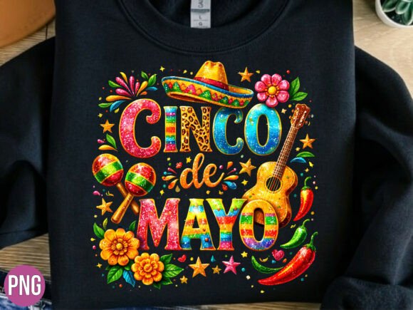 Cinco De Mayo Guitar Maracas Floral PNG