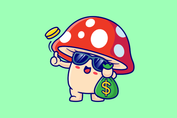 Cute Mushroom Holding Money Bag Cartoon: A Versatile Design Asset for Creators
