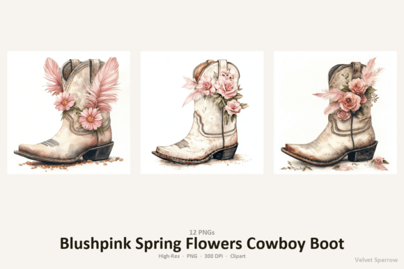 Elevate Your Creative Projects with Blushpink Spring Flowers Cowboy Boot Digital Art