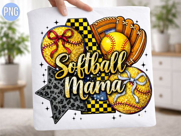 Glitter Softball Mama Sport Star PNG