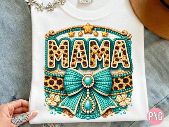 Mama Teal Leopard Crochet Bow PNG