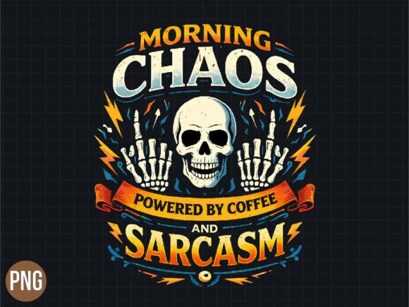 Morning Chaos Coffee Skull Sarcasm PNG: Elevating Your Print-on-Demand Designs