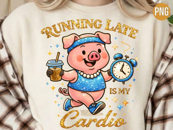 Running Late is My Cardio Pig PNG: Elevating Humor in DIY and Print-on-Demand Projects