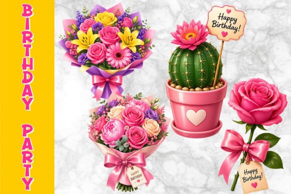 Strategic Visual Planning with Happy Birthday Flower Bouquet Clipart