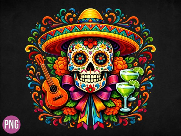Sugar Skull Sombrero Guitar Mexico PNG Design