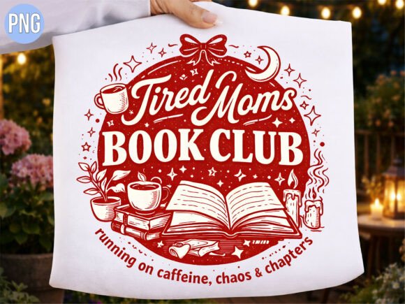 Unwind and Create: Elevating DIY Projects with the Tired Moms Book Club Coffee Design PNG